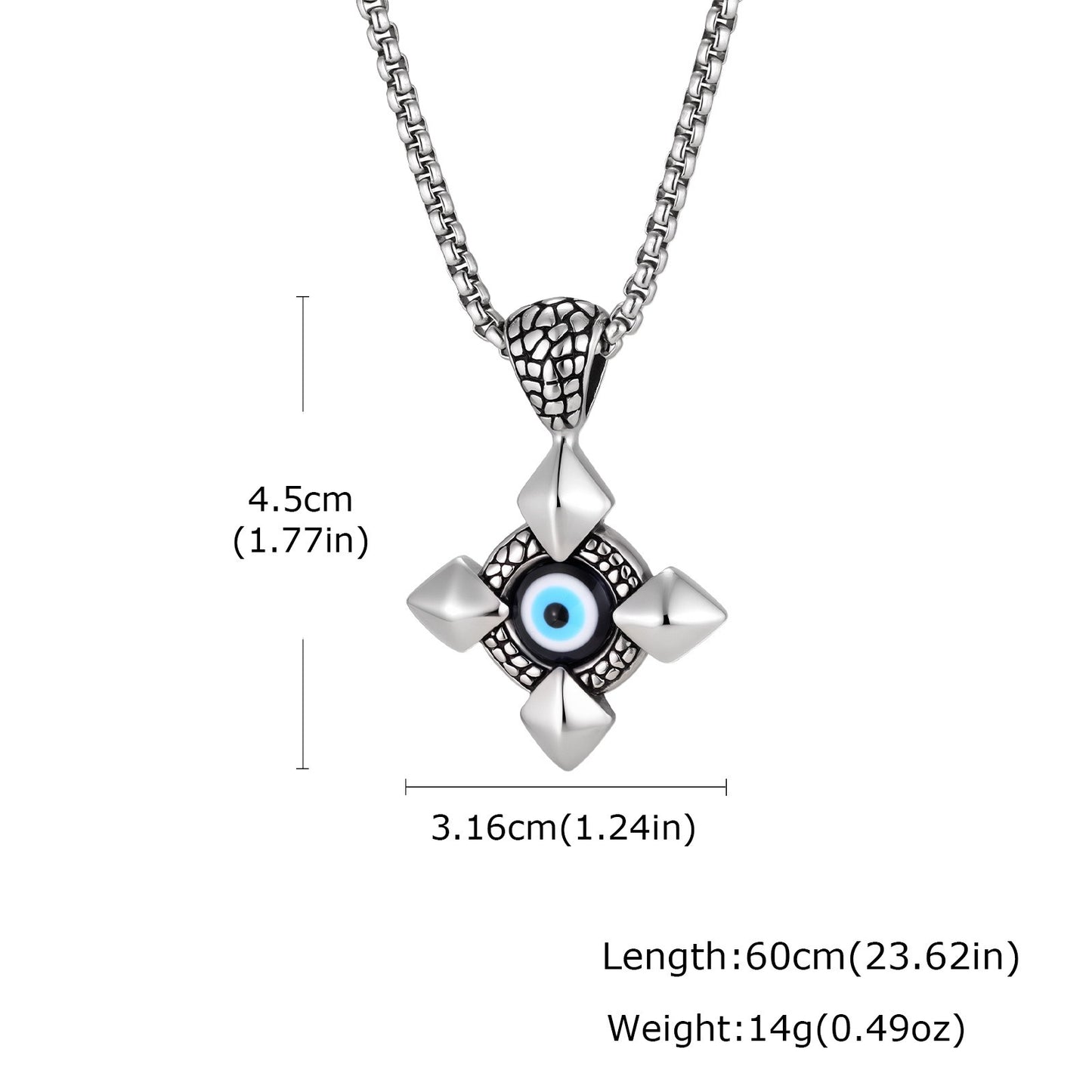 Kemstone Stainless Steel Gothic Cross Pendant Necklace for Men Blue Eye Detail PN-2412