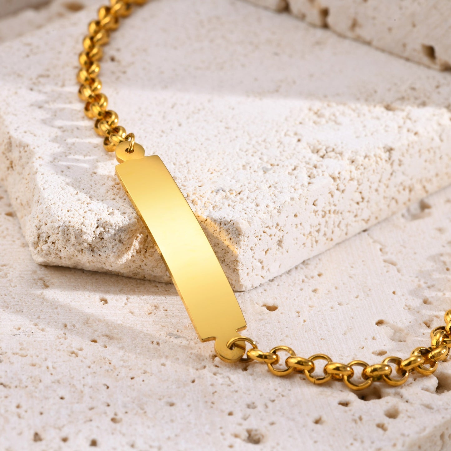 Stainless Steel Curved Pendant & Pearl Chain Bracelet for Women - Golden Minimalist Jewelry with Adjustable Clasp BR-2179