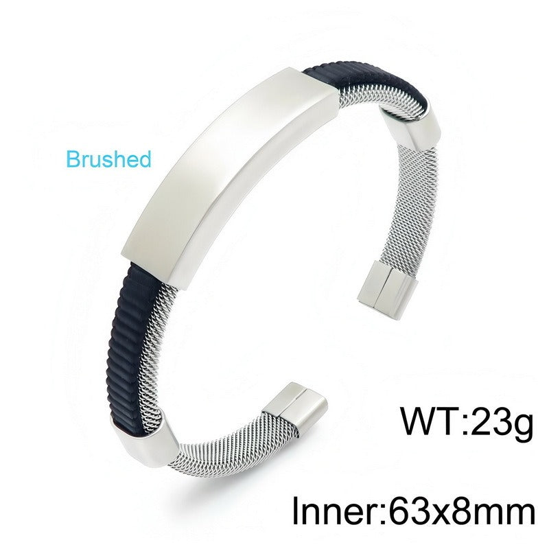 Kemstone Titanium Steel Mesh Cuff Bracelet for Men Woven Bar Design KB147885-KLHQ