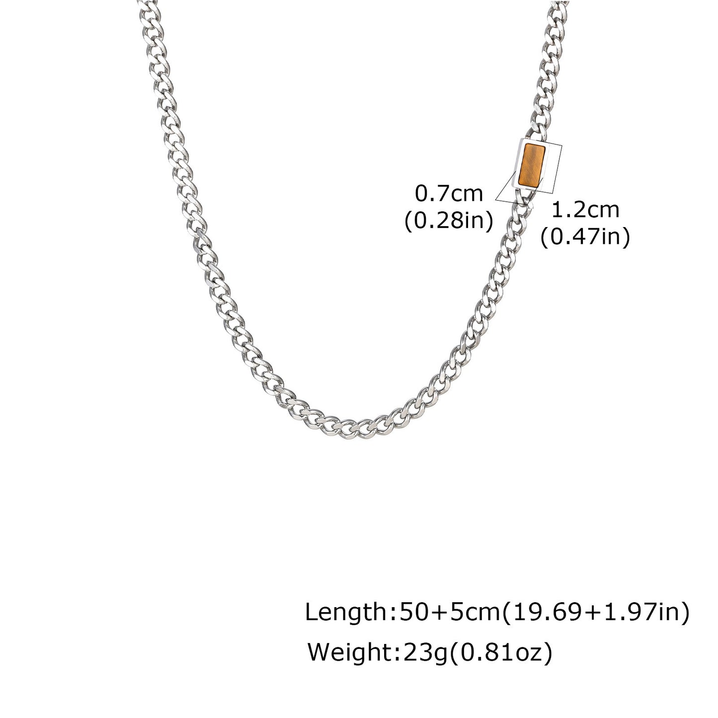 Kemstone Stainless Steel Chain Necklace for Men – Square Tiger Eye Detail Minimal Style NC-2255