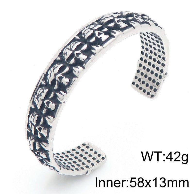 Kemstone Viking Skull Cuff Bracelet Titanium Steel Gothic Open Bracelet for Men KB209286-LU