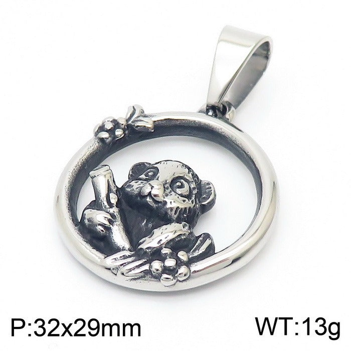 Kemstone Panda Circle Necklace for Men Titanium Steel KP119300-KJX