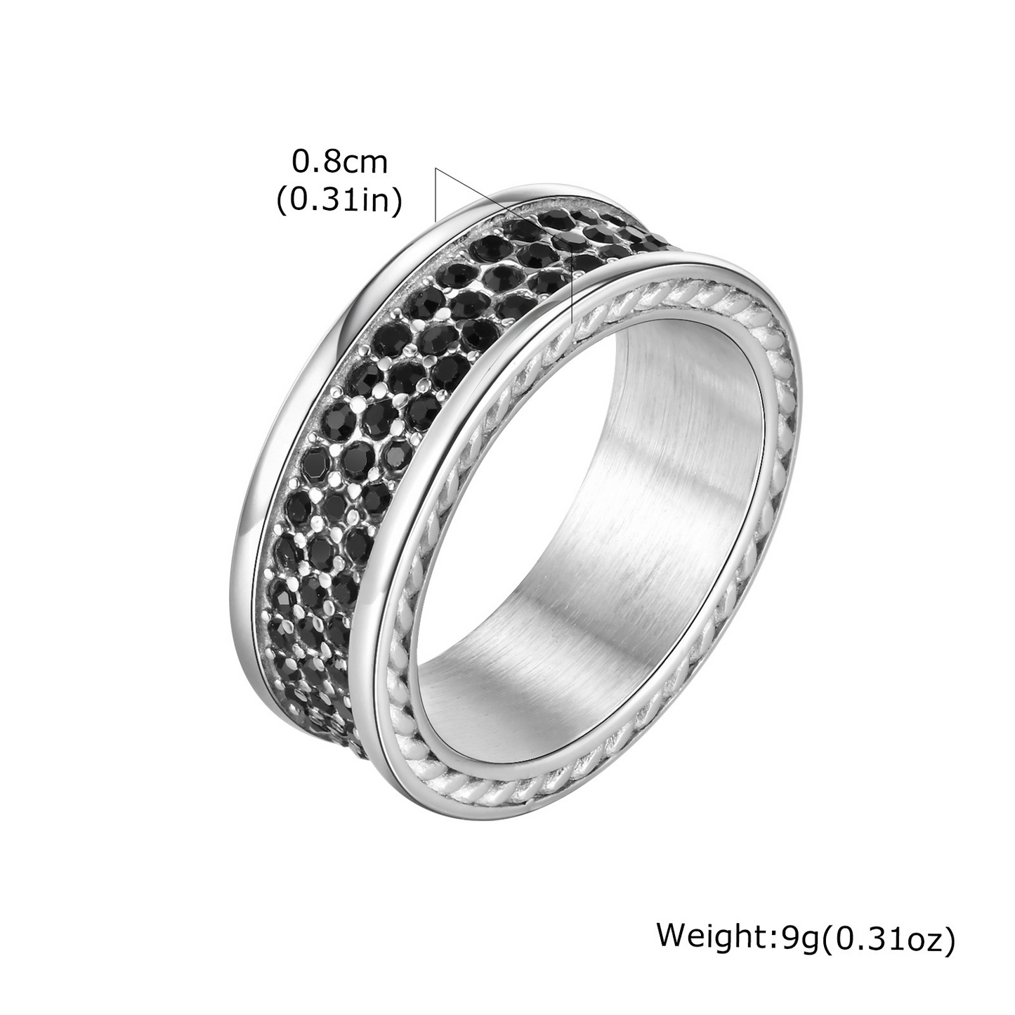 Kemstone Stainless Steel Black Cubic Zirconia Ring for Men RC695