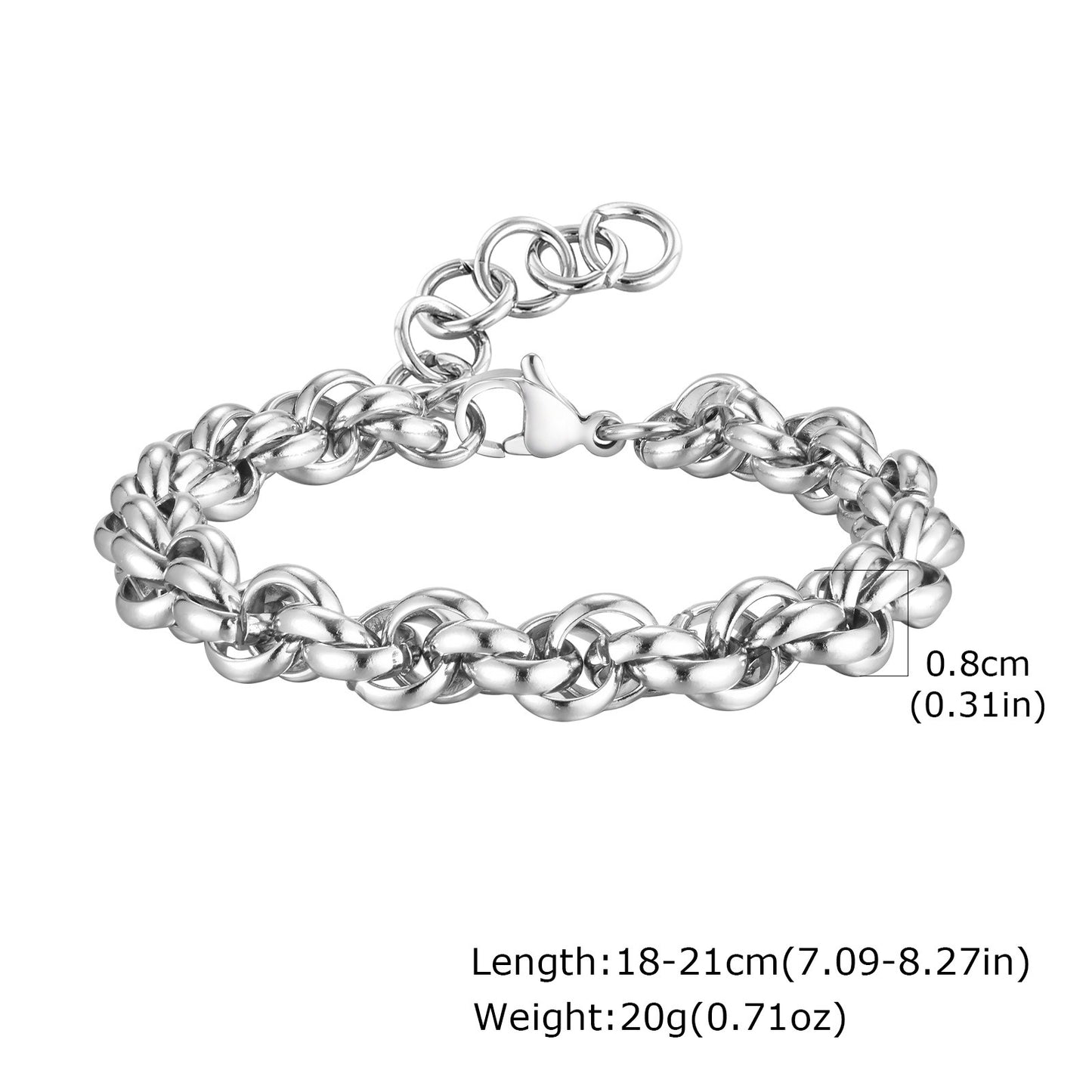 Kemstone Stainless Steel Twisted Rope Chain Bracelet for Men BR-2340