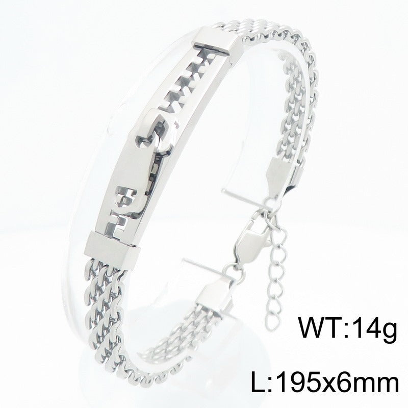 Kemstone Titanium Steel Layered Chain Bracelet for Men Zipper Bar Mesh Link KB213347-KF