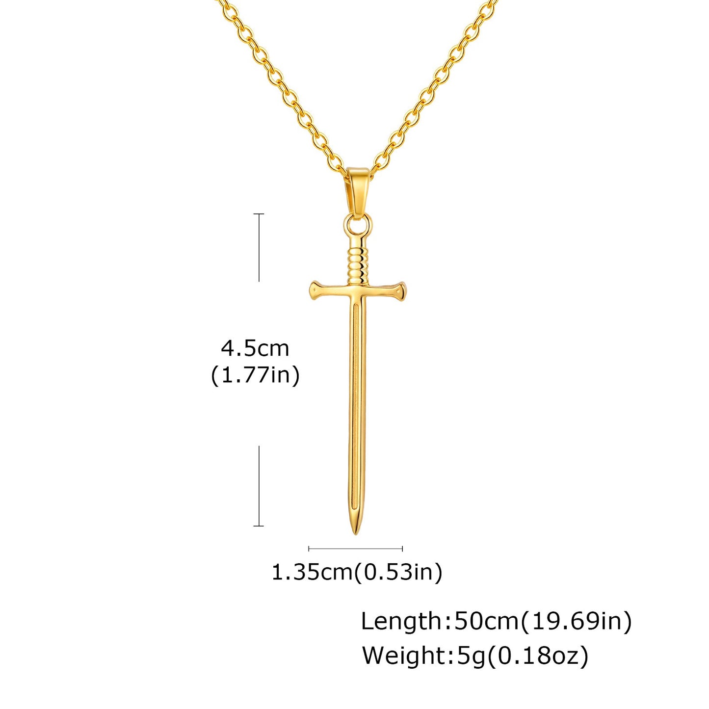 Kemstone Stainless Steel Sword Pendant Necklace for Men – Silver, Gold, Black NC-2556