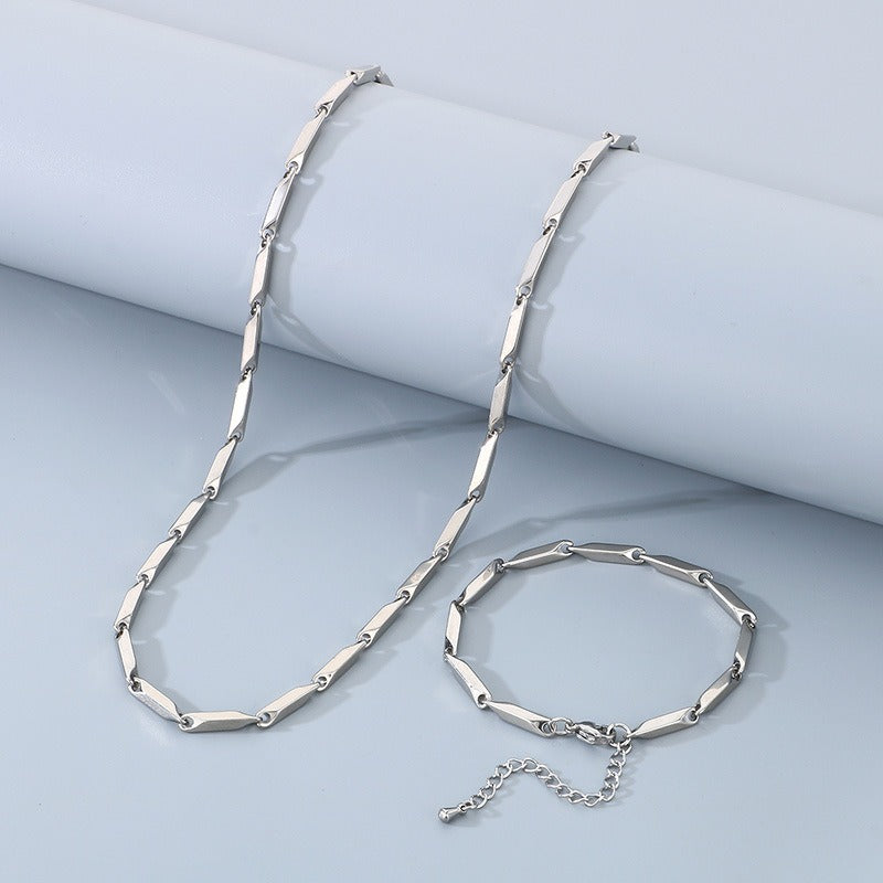 Kemstone Men’s Bamboo Link Chain Bracelet & Necklace – Stainless Steel Hip-Hop Jewelry KS223833-Z