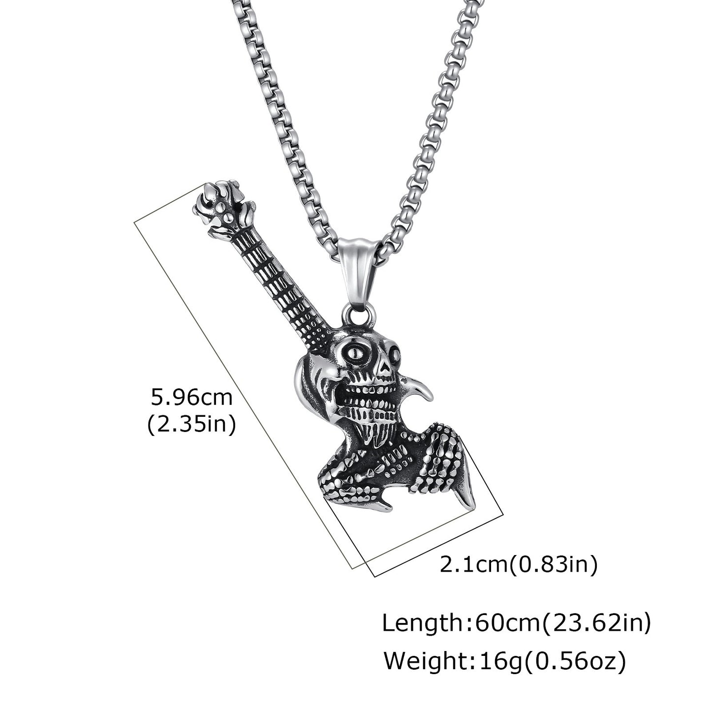 Kemston Skull Guitar Pendant Necklace for Men Stainless Steel Rock Style PN-2461