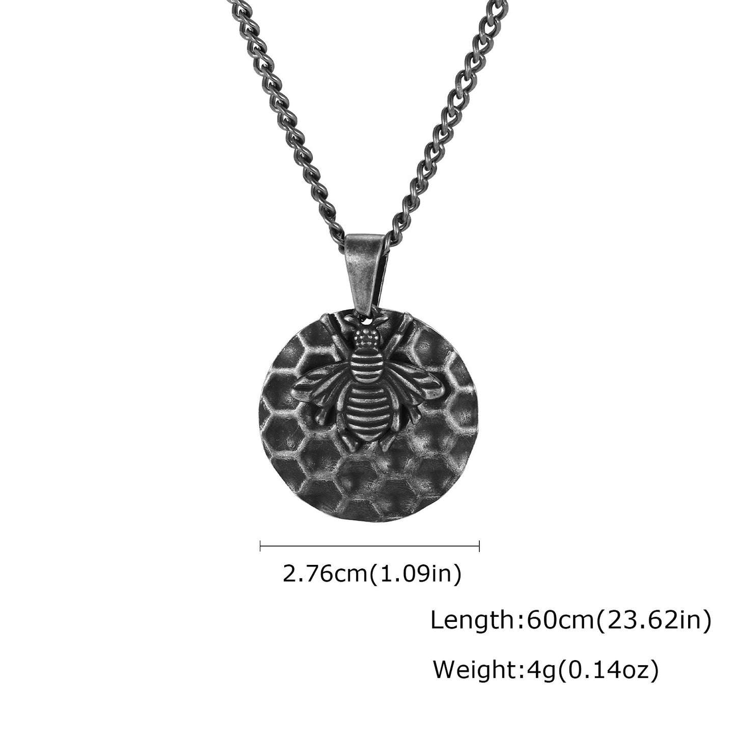 Kemston Bee Honeycomb Pendant Necklace for Men Stainless Steel Vintage Design PN-2377