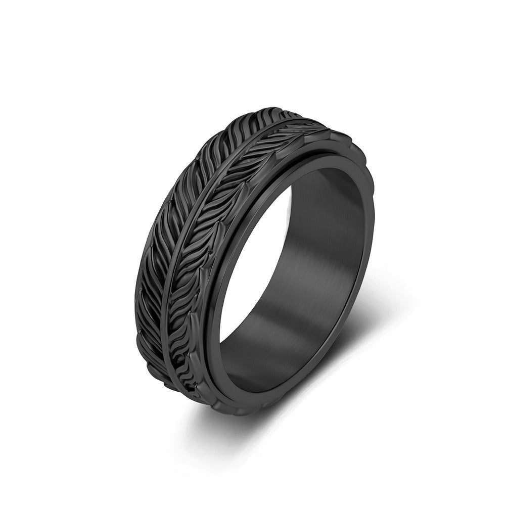 Kemston Feather Spinner Ring for Men Stainless Steel Rotating Vintage Band K-R1196