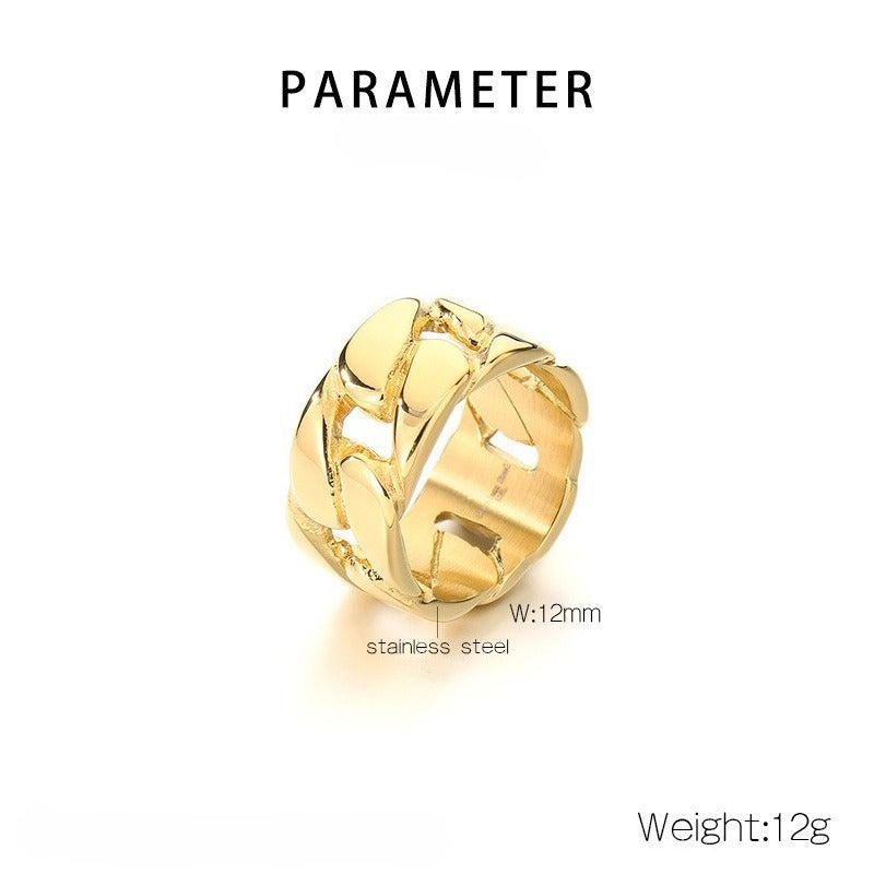 Kemstone Titanium Steel Cuban Link Ring – Wide Hollow Band for Men KR112494-KJX