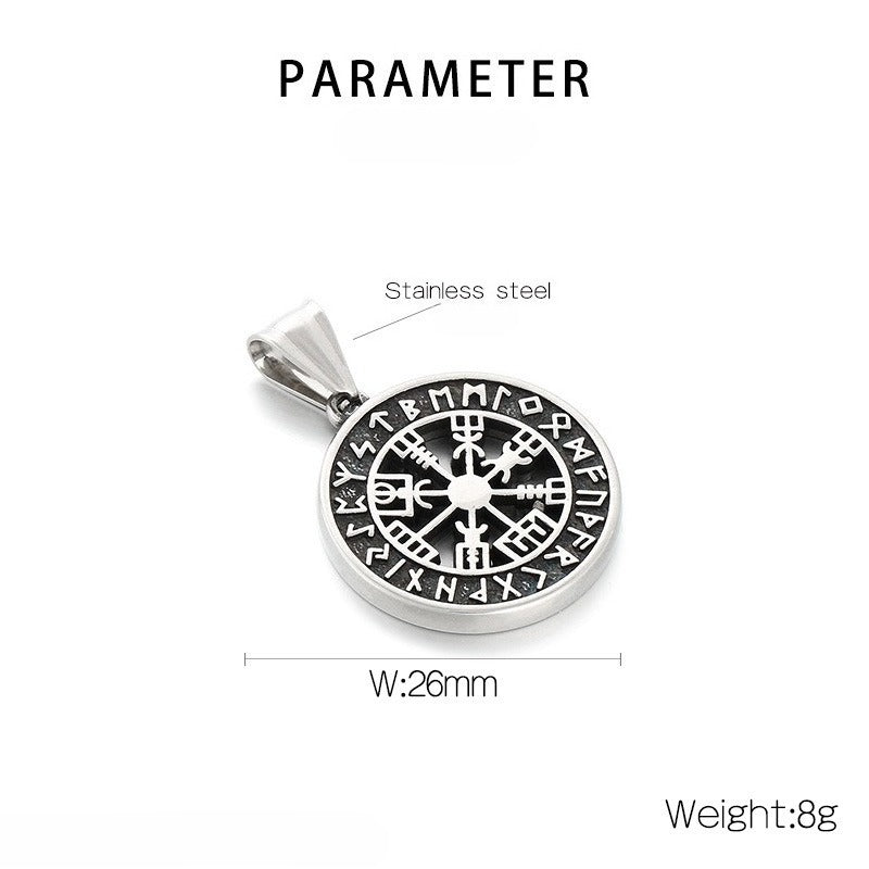 Kemstone Titanium Steel Viking Rune Compass Pendant Necklace – Norse Symbol Style for Men KP119874-MI