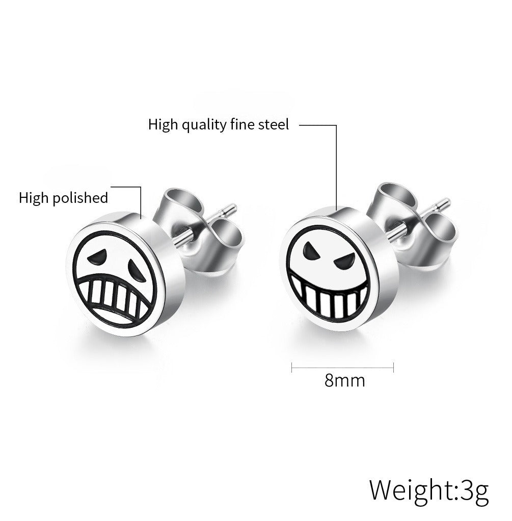 Kemstone Stainless Steel Smiley Face Stud Earrings for Men & Women Minimal Round K-E034