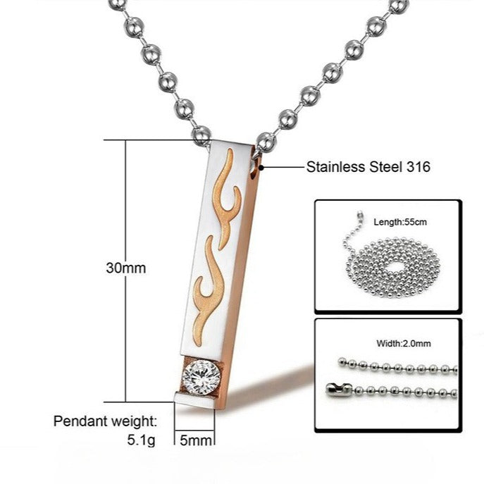 Kemstone Flame Bar Necklace for Men & Women Stainless Steel TN0137