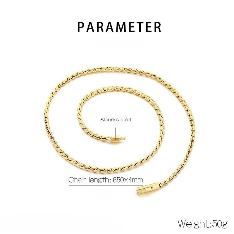 Kemstone Men’s Titanium Steel Rope Chain Necklace – 18K Gold Plated Streetwear Jewelry KN297832-Z