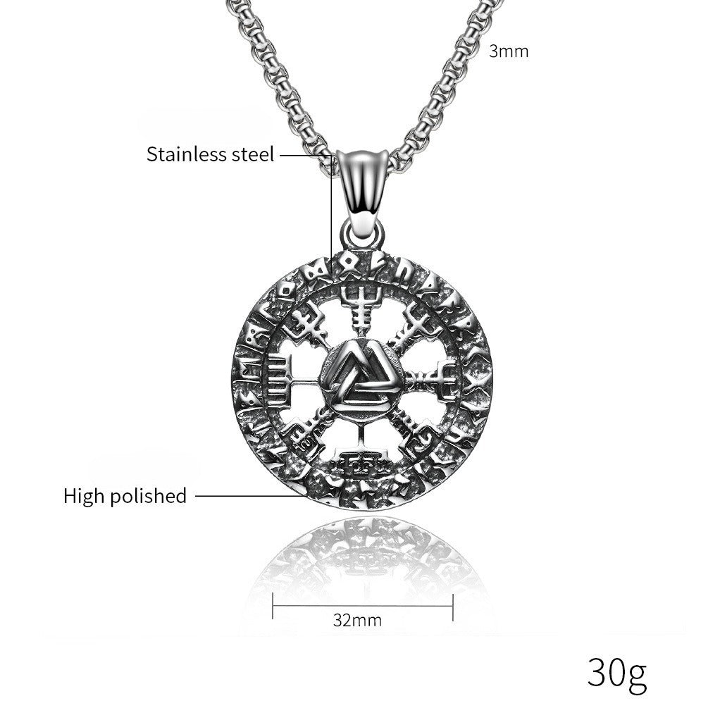 Kemstone Rune Disc Pendant Necklace for Men Stainless Steel K-PT377