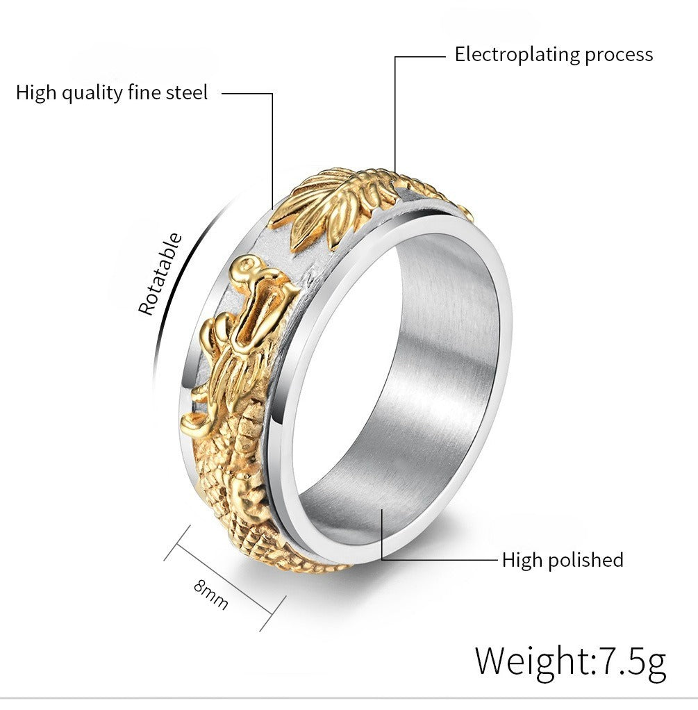 Kemstone Dragon Spinner Band for Men Stainless Steel Rotating Vintage K-R434
