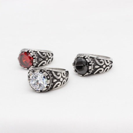 Kemstone Vintage Stone Ring for Men Titanium Steel Scrollwork R1667