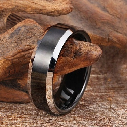 Kemstone Tungsten Carbide Band Ring for Men & Women – Black Minimal KR34303