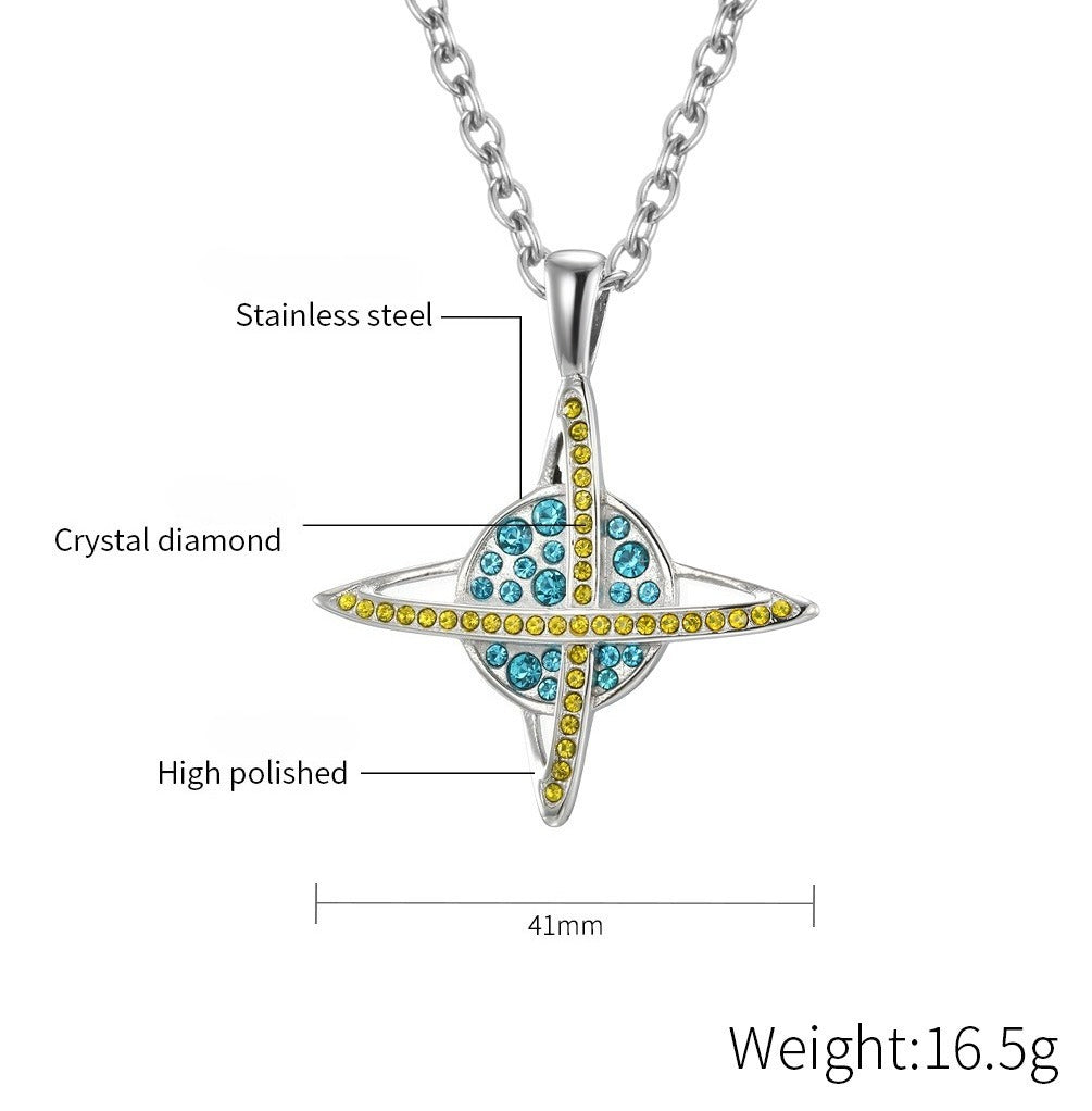Kemstone Planet Cross Pendant Necklace for Men & Women – Stainless Steel Crystal Design 60cm Chain K-PT266