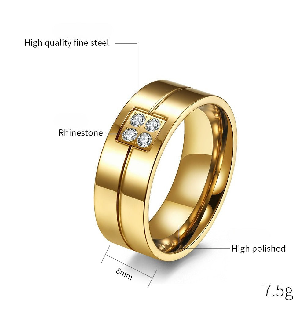 Kemstone Stainless Steel Zirconia Ring – Simple Line Design for Men K-R508