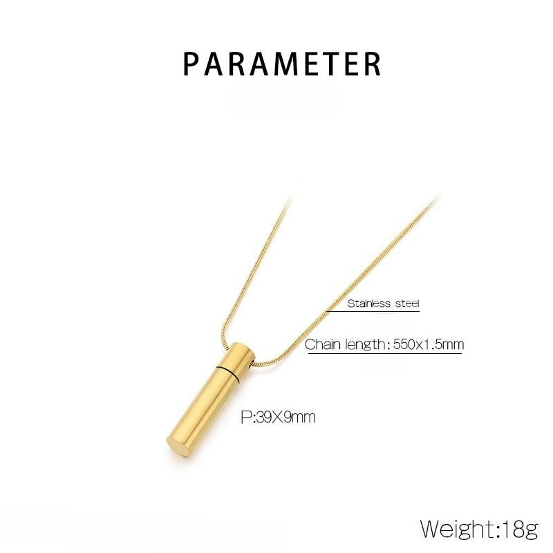 Kemstone Cylindrical Storage Necklace – Stainless Steel Screw-Cap Pendant for Men & Women KN299102-ZLA