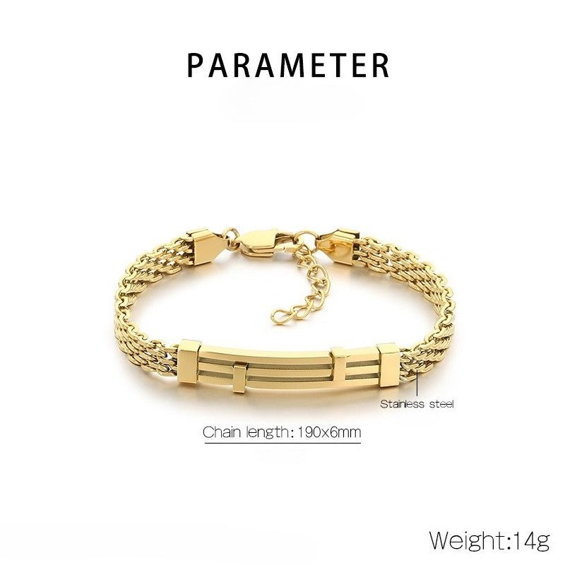 Kemstone Titanium Steel Mesh Chain Bracelet for Men Geometric Bar Adjustable Gold Silver Black KB212525-KFC