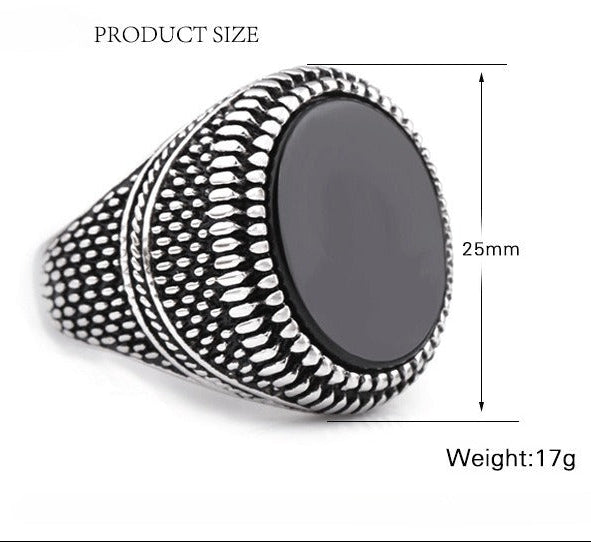 Kemstone Men’s Stainless Steel Black Zircon Ring – 25 mm Bold Vintage Gothic Biker Jewelry CA2469