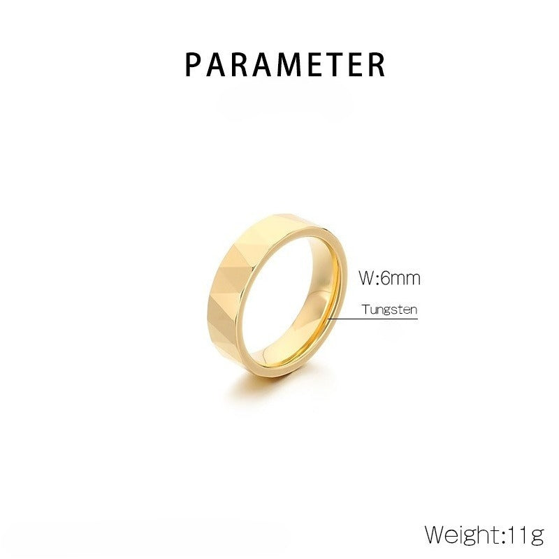 Kemstone Gold Plated Tungsten Couple Rings – Faceted V-Cut Wedding Bands KR114265-TS