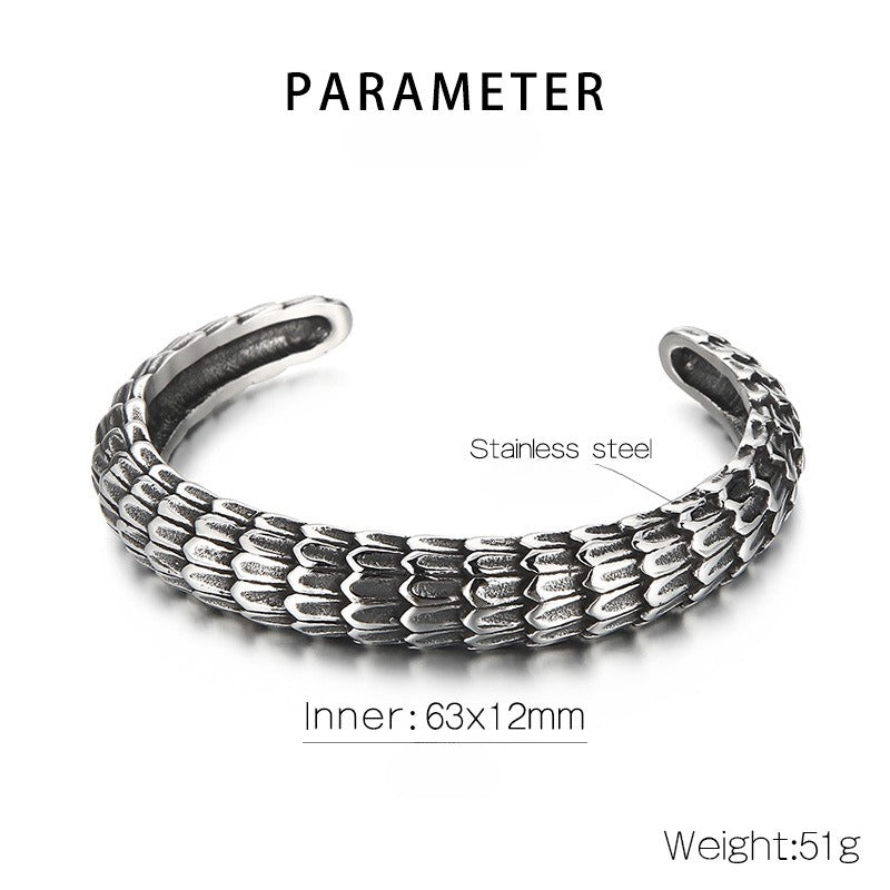 Kemstone Punk Vintage Dragon Scale Adjustable Steel Cuff Bracelet for Men KB156376