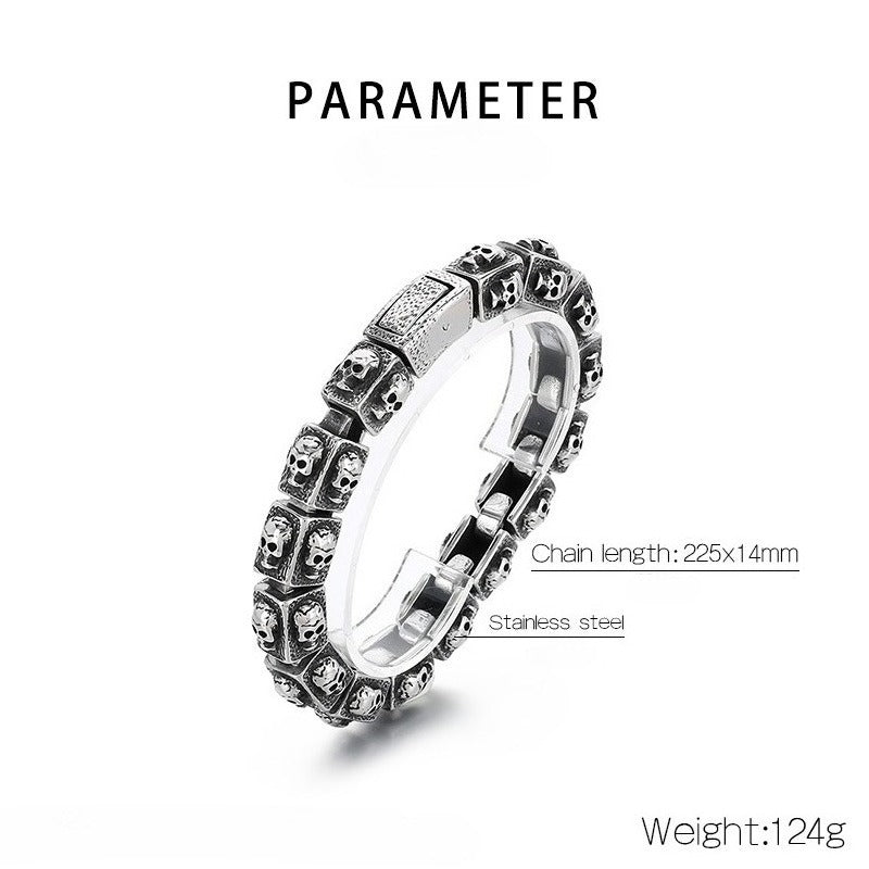 Kemstone Vintage Skull Link Bracelet – Titanium Steel Block Chain for Men KB179298-KJX