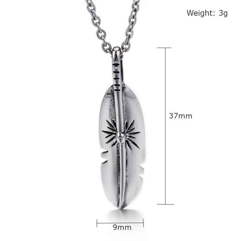 Kemstone Titanium Steel Feather Pendant Necklace – Minimalist Symbol KP76860-BD