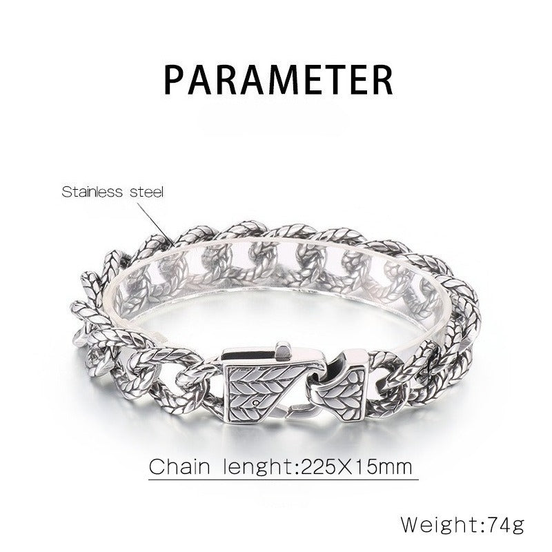 Kemstone Vintage Byzantine Chain Bracelet – Textured Titanium Steel for Men KB165136-KJX