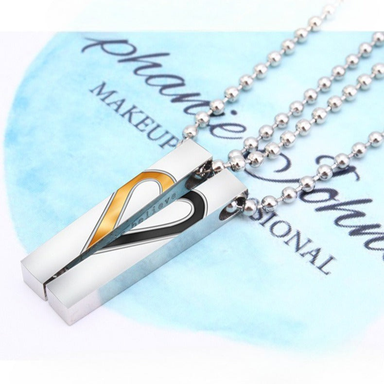 Kemstone Matching Heart Bar Necklace Set for Men & Women Titanium Steel TN0043