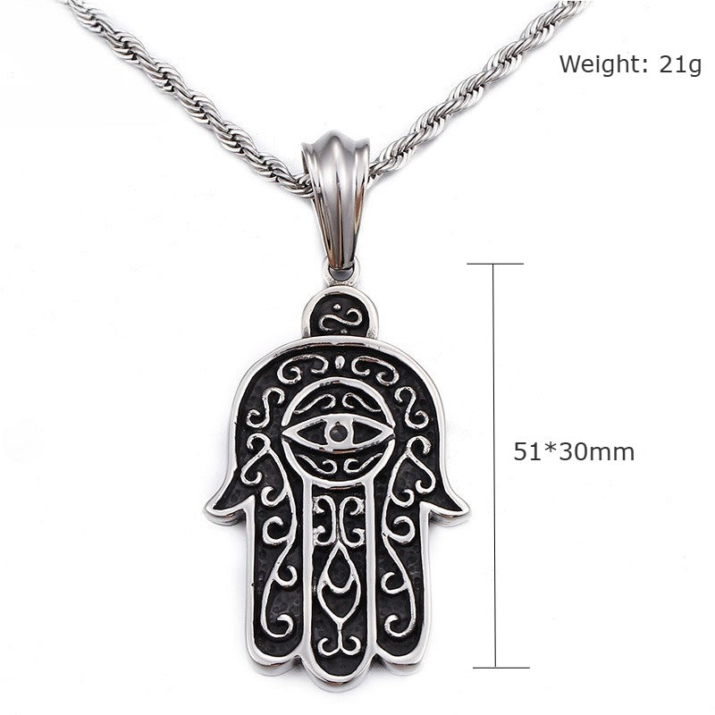 Kemstone Titanium Steel Hamsa Hand Mystic Eye Pendant Necklace for Men KP52755-BD