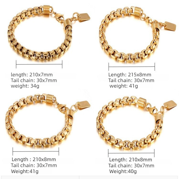 Kemstone Titanium Steel Box Link Bracelet for Men Square Chain Punk Gold Silver Black KB138817-KFC