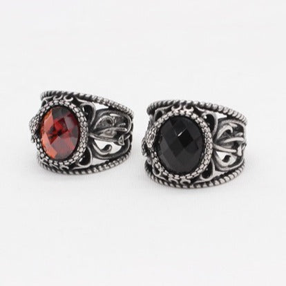 Kemstone Vintage Stone Inlay Signet Ring for Men Titanium Steel Hollow Filigree Design R1672
