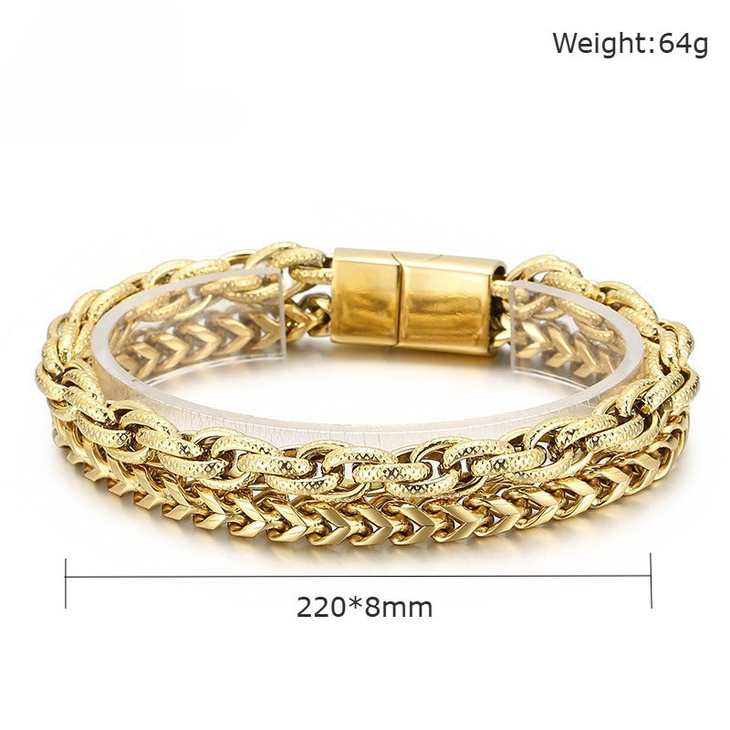 Kemstone Titanium Steel Double Layer Chain Bracelet for Men 220*8mm KB153089-KFC