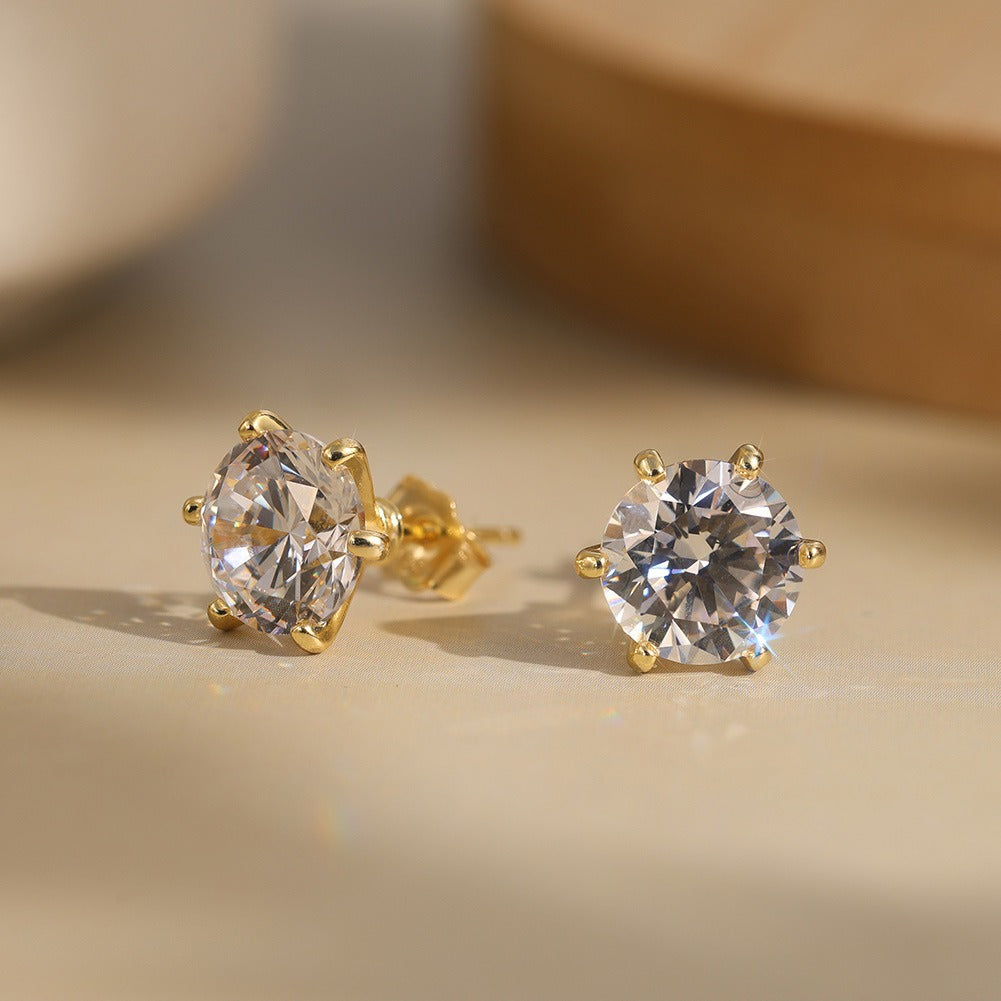 Kemstone 925 Sterling Silver Round Stud Earrings for Women 8A Cubic Zirconia Gold Silver LZE07
