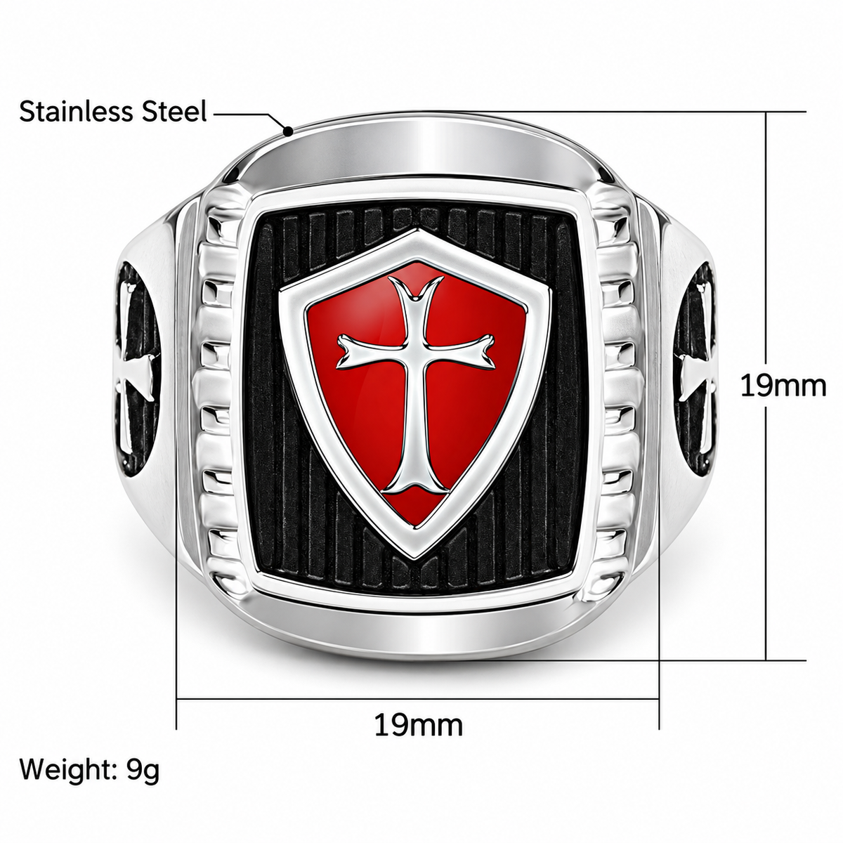 Kemstone Red Enamel Cross Ring for Men Stainless Steel Vintage TR0046