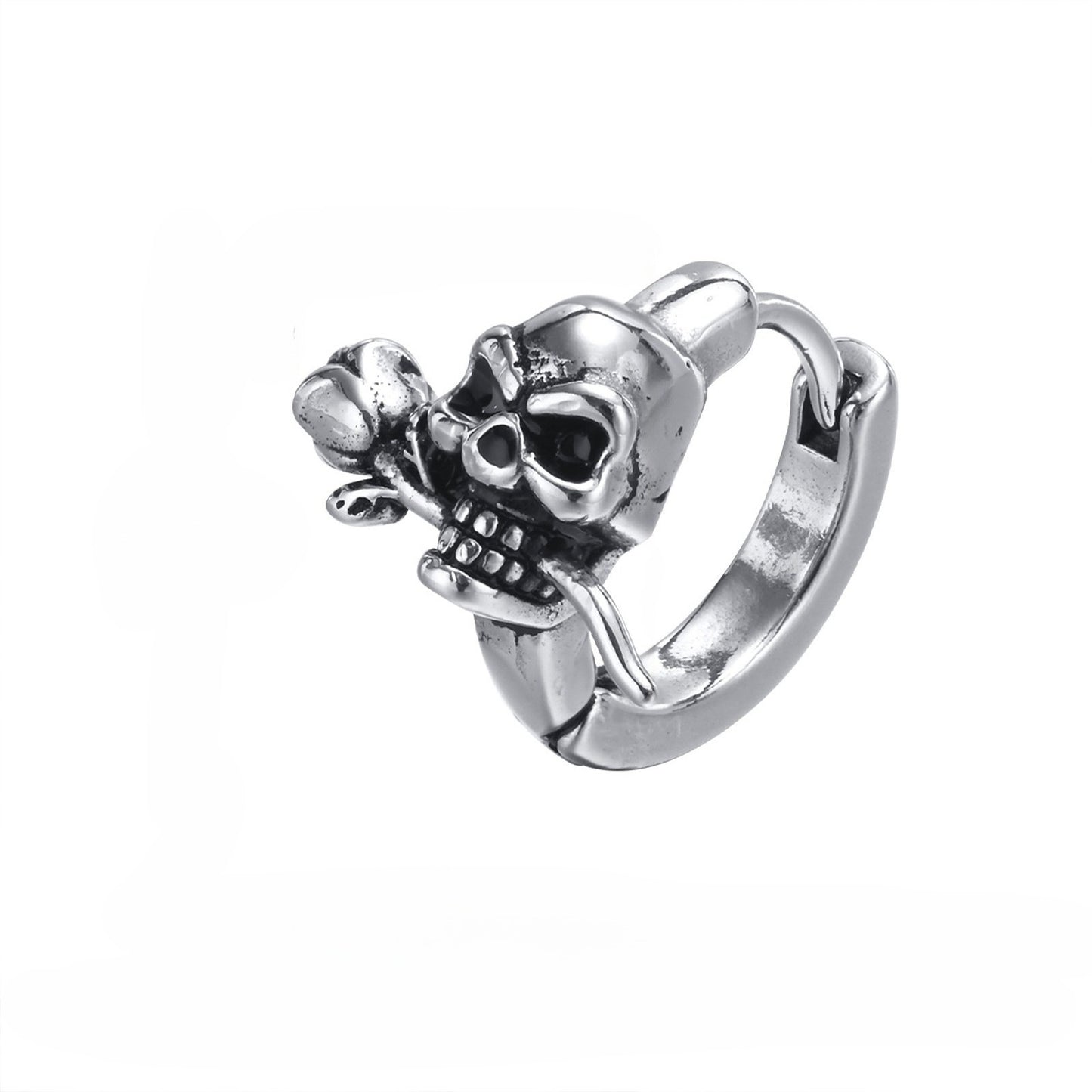 Skull & Rose Hoop Earring for Men – Gothic Stainless Steel Jewelry with Dark Elegance EH-444