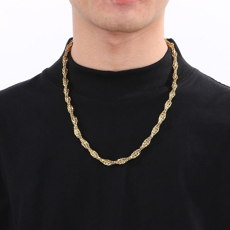 Kemston Twisted Rope Chain Necklace for Men Titanium Steel Braided Steel Gold Rose Gold KN304215-KFC