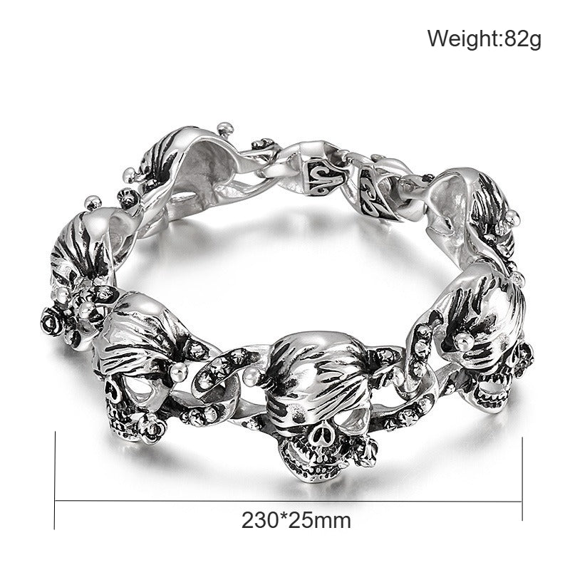 Kemstone Pirate Skull Bracelet for Men Titanium Steel Chunky Vintage Style KB27579-D