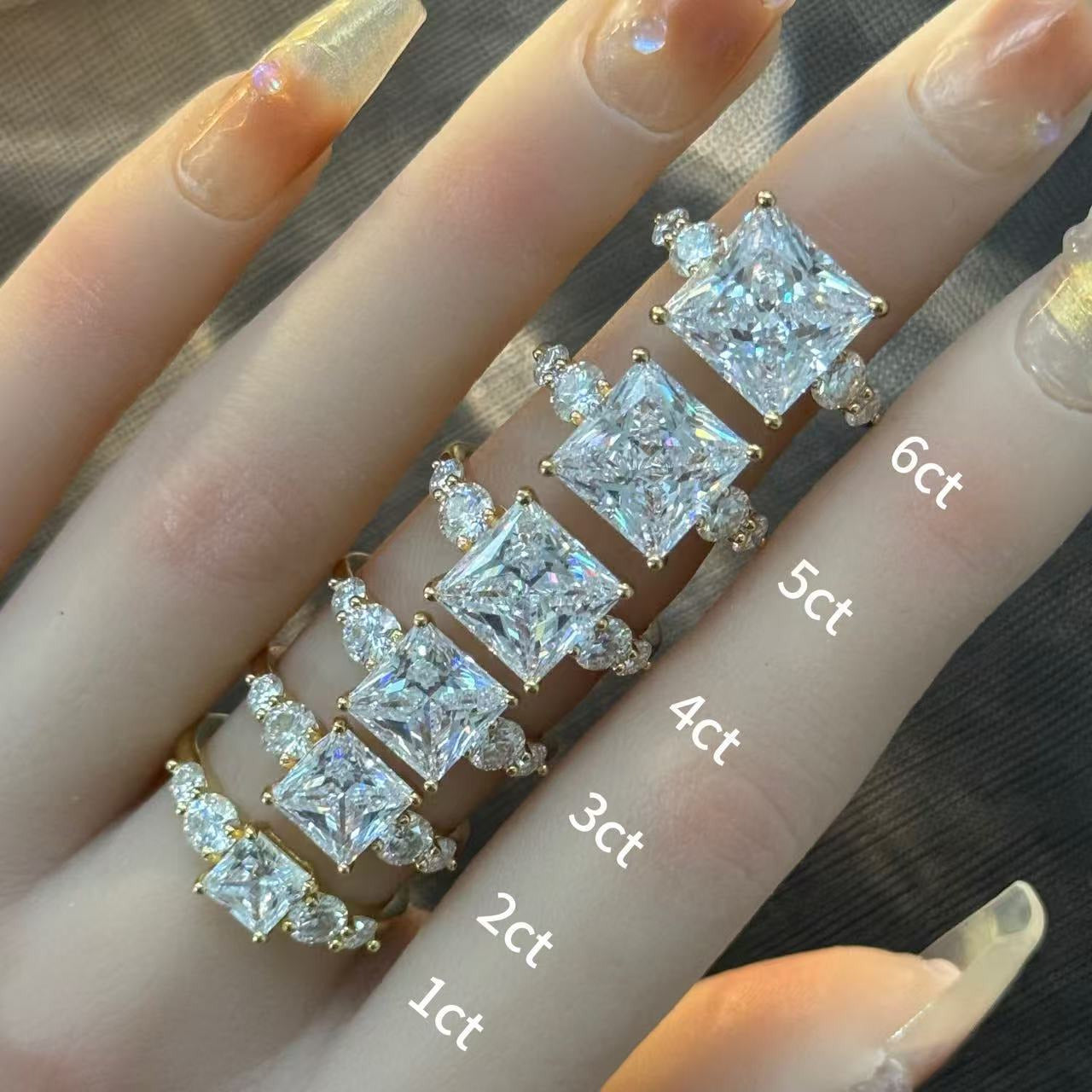 Kemstone Princess Cut Moissanite Five-Stone Ring for Women, 1–6 Carat, Gold-Plated S925 SU545R