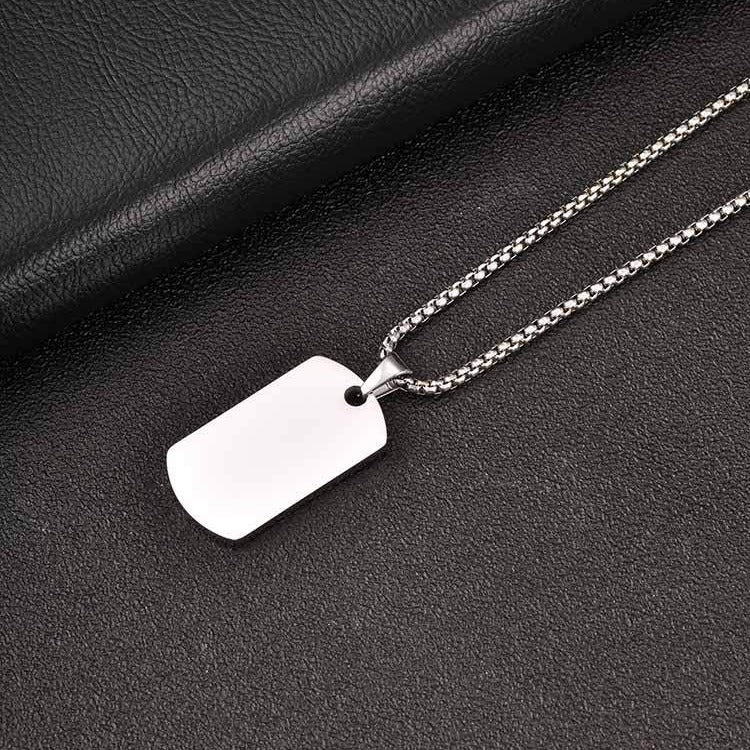 Kemstone Stainless Steel Carbon Fiber Tag Pendant Necklace for Men Silver PN-2160