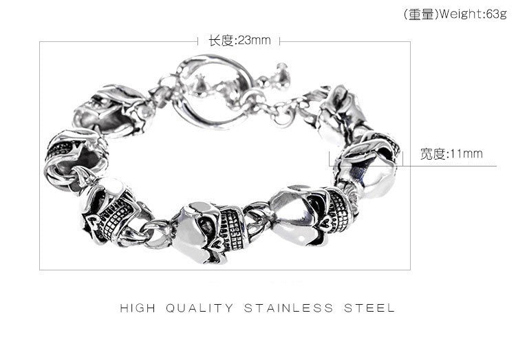 Kemstone Stainless Steel Skull Link Bracelet – 11mm Gothic Punk Chain KB20821-D