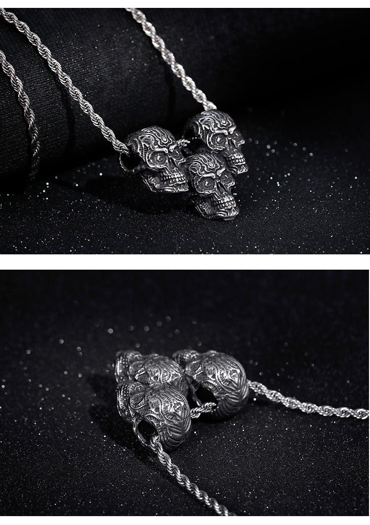 Kemstone Titanium Steel Skull Pendant – Matte Black Chain Necklace for Men | Gothic Punk Streetwear Jewelry KP79483