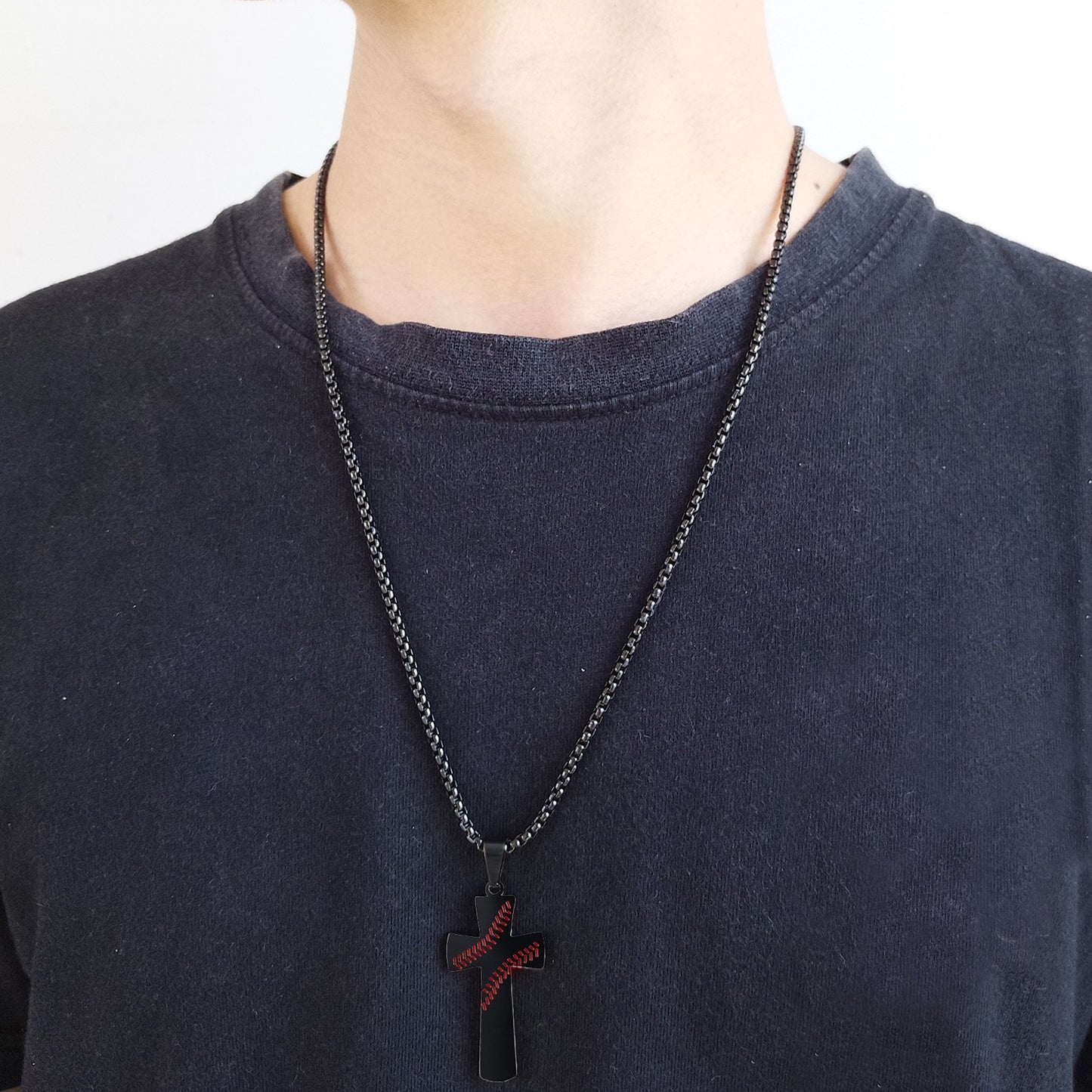 Kemstone Stainless Steel Baseball Cross Pendant Necklace for Men Stitch Detail PN-1083