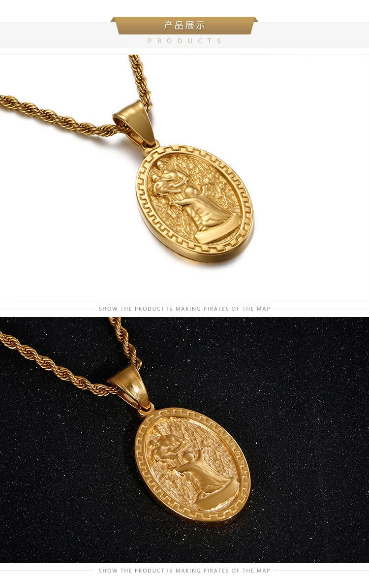 Kemstone Gothic Madonna Coin Pendant – Matte Alloy Necklace for Men with Vintage Religious Edge KP80836-Z