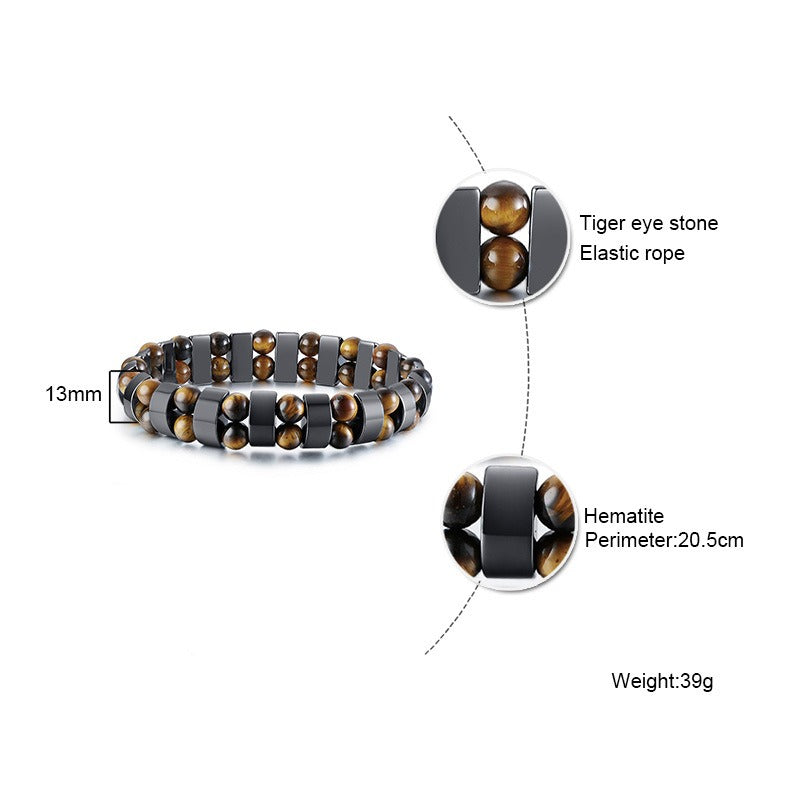 Kemstone Hematite Beaded Bracelet – Tiger Eye or Black Beads with Elastic Design for Men BR-703